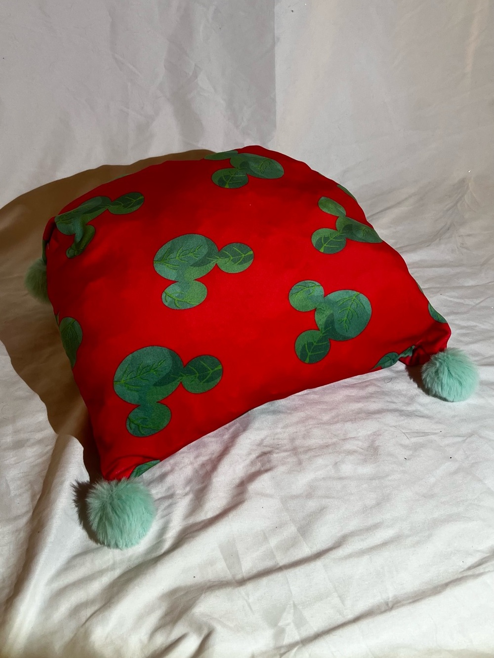 Disney Red Decorative Pillow with Green Mickey Mouse Leaf